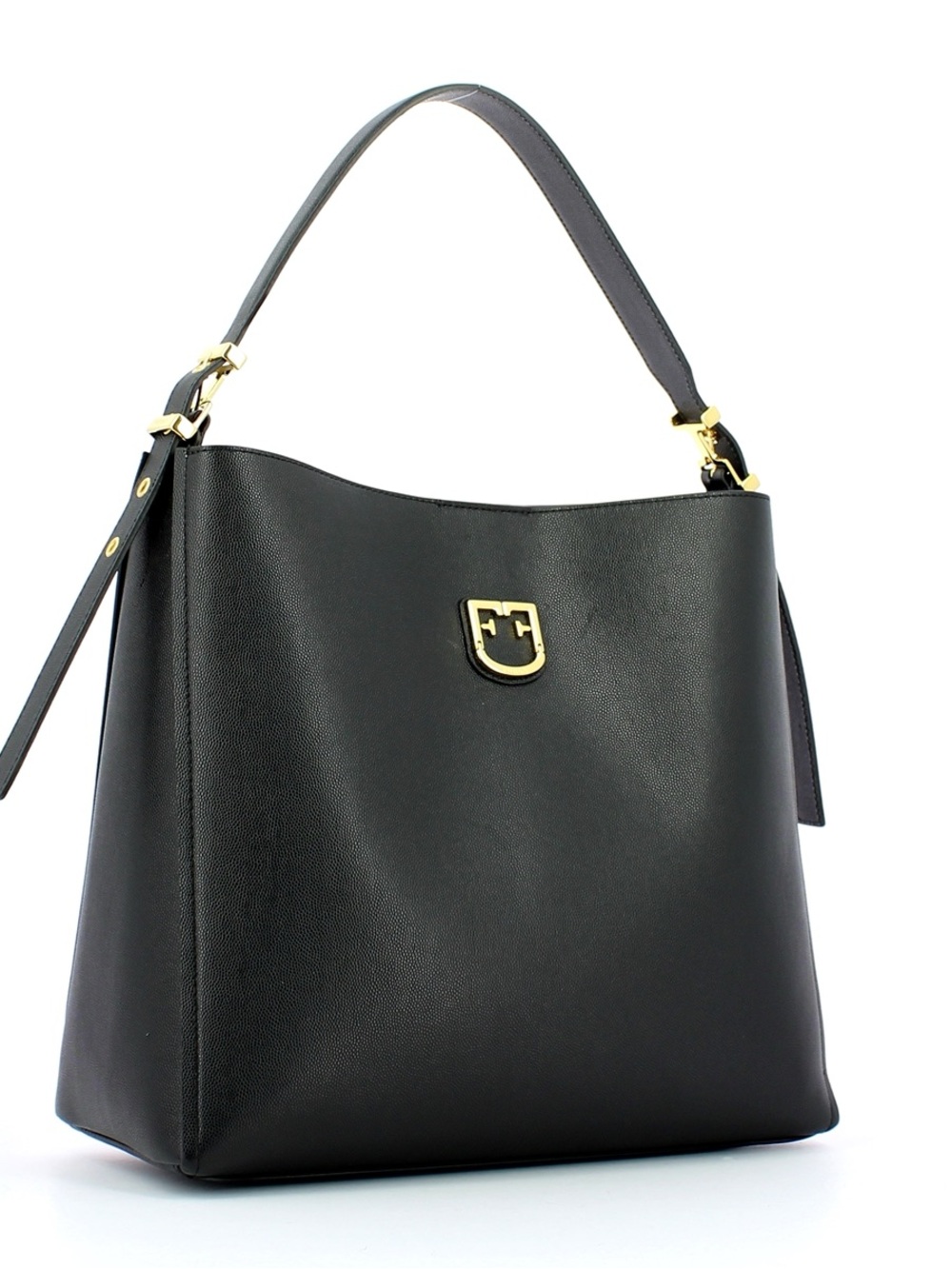 Furla Black Leather Shoulder Bag with Gold Hardware